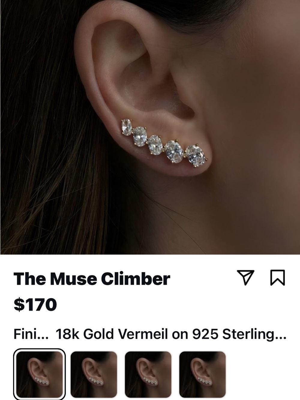 By Lucia earings. The muse  Climber 18k Gold Vermeil Crystal diamond earings